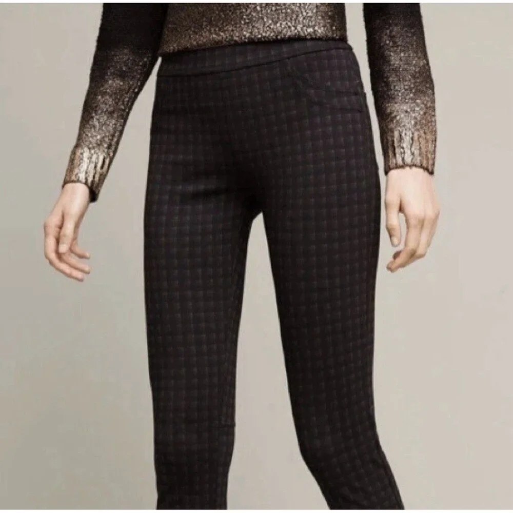 Anthropologie SANCTUARY Check Slim‎ Ankle Pants Brown Stretch MEDIUM P108T0966A - Picture 3 of 9